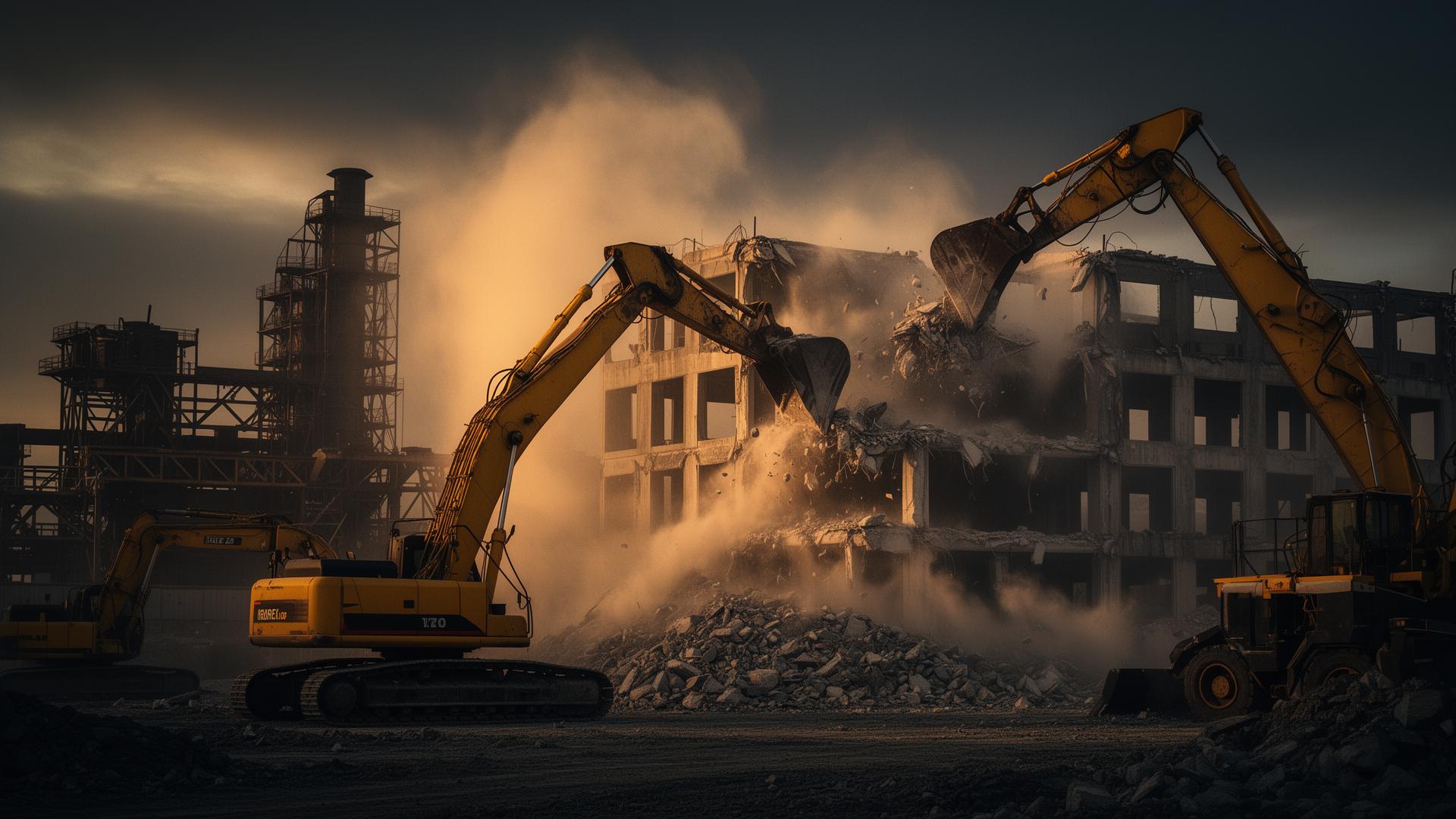 Professional demolition services in Dubai - USF DEMOLITION heavy machinery at construction site